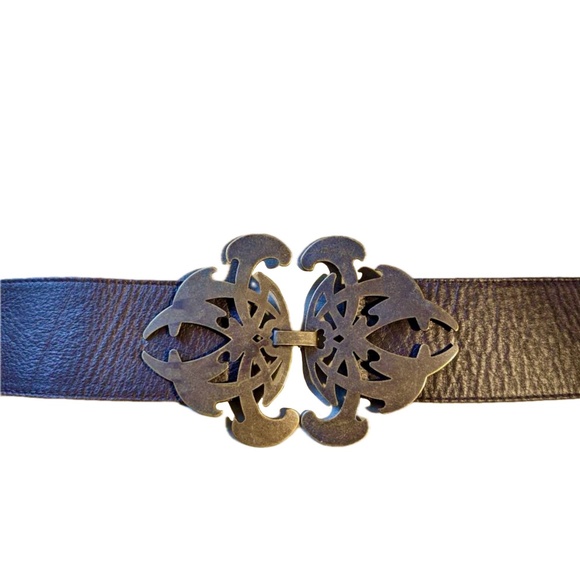 tristan leather hook closure wide brown belt size medium. - Picture 1 of 4